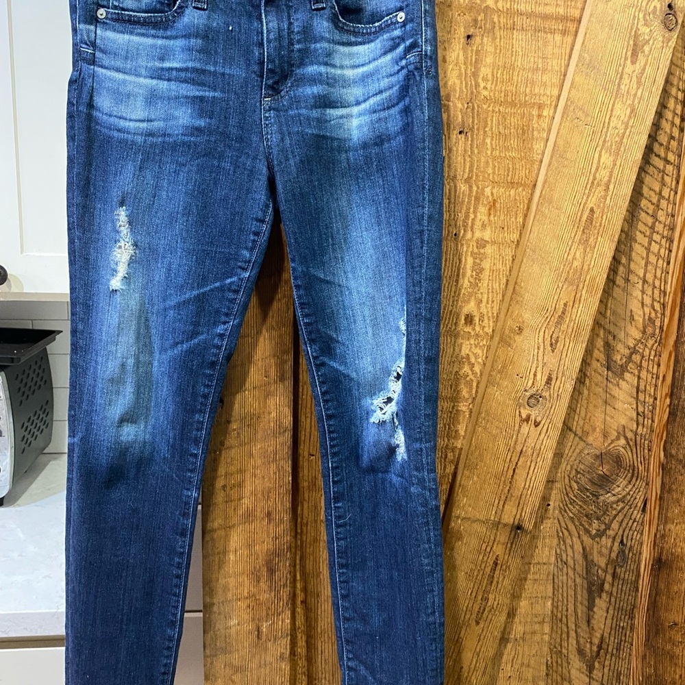 AG Adriano Goldschmied Medium Blue Ripped Skinny Jeans